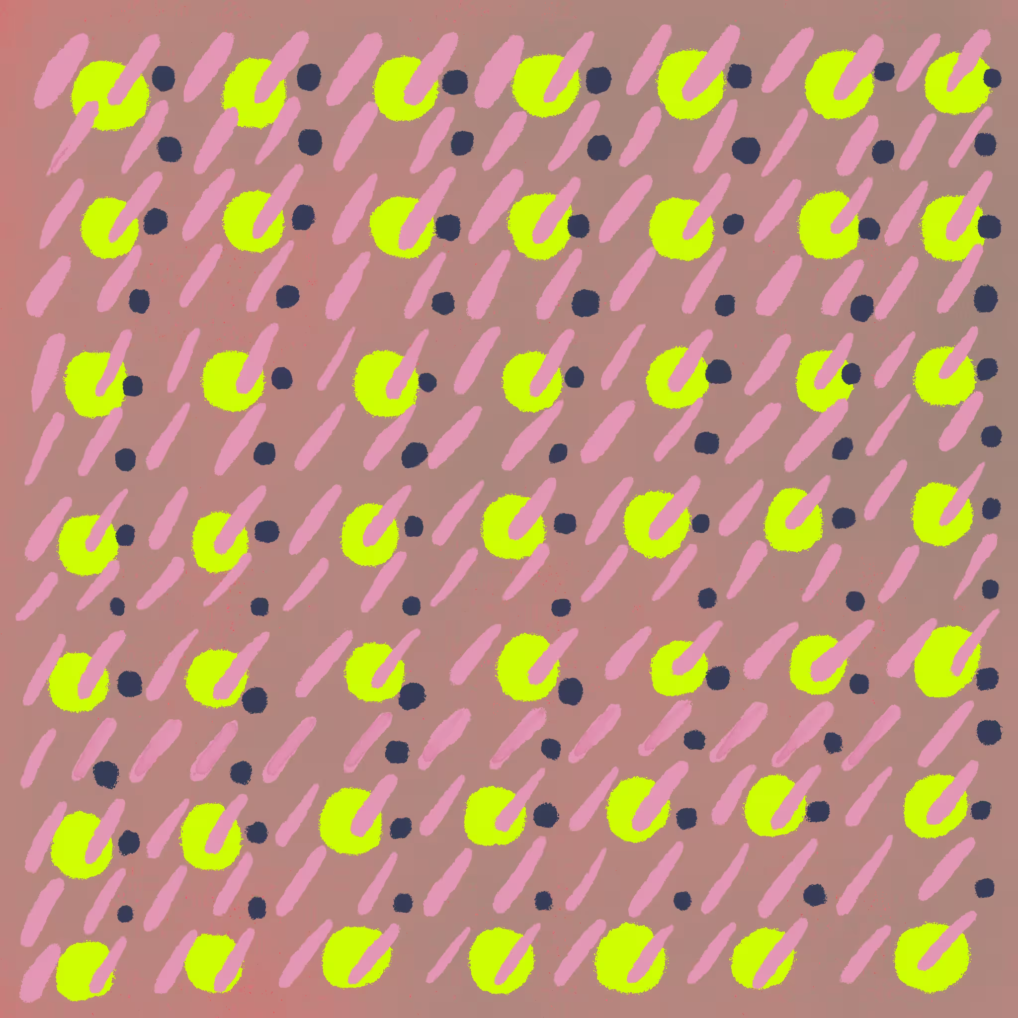 Lime dots and pink dashes on mauve pattern