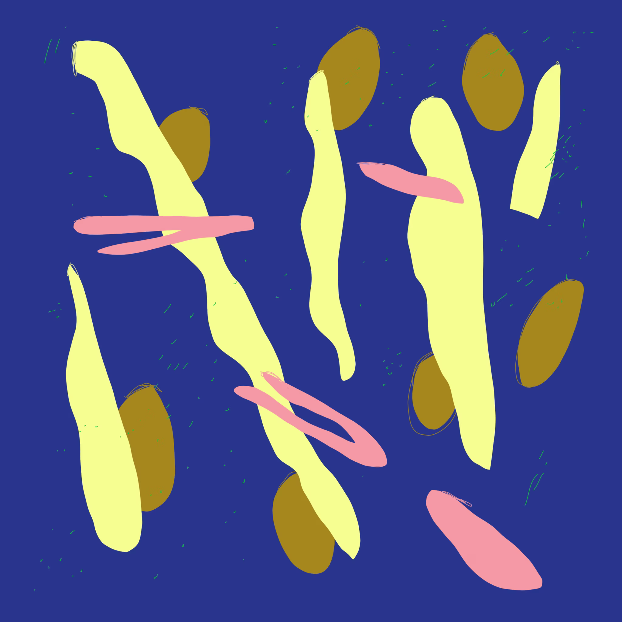 Noodles on blue pattern